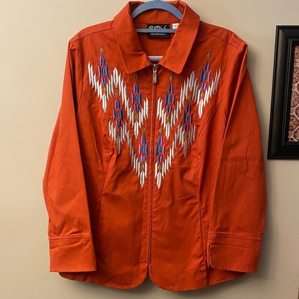 Bob Mackie Embroidered Aztec Orange Jacket